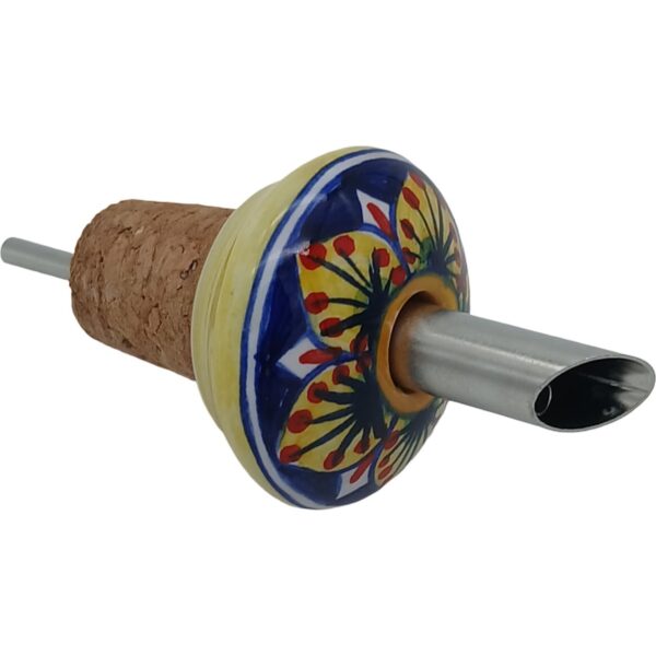 Ceramic bottle top with cork and pourer